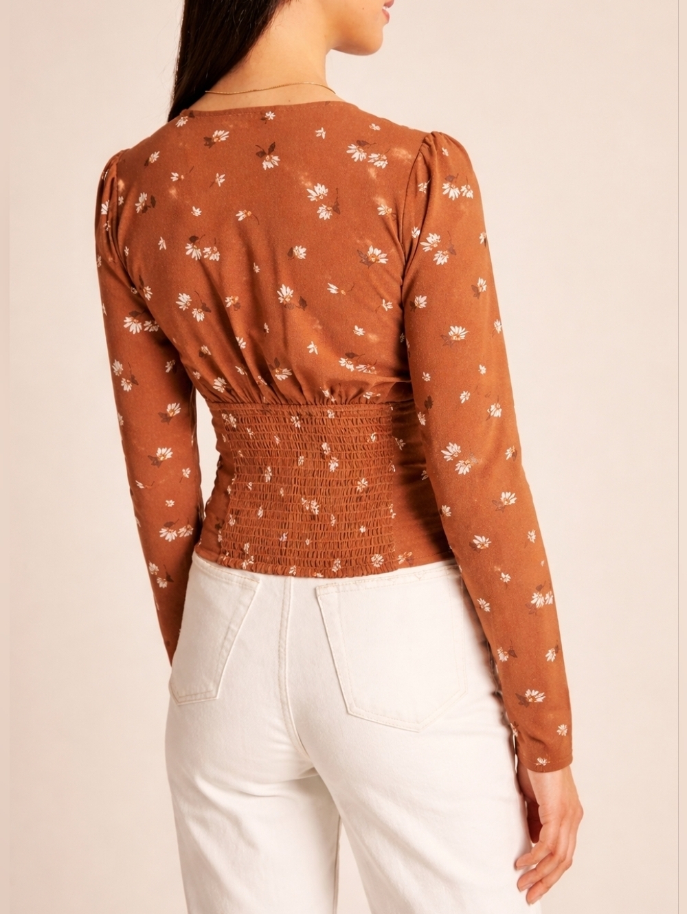 Abercrombie and Fitch long sleeved floral twist front orange blouse size M - Picture 2 of 7